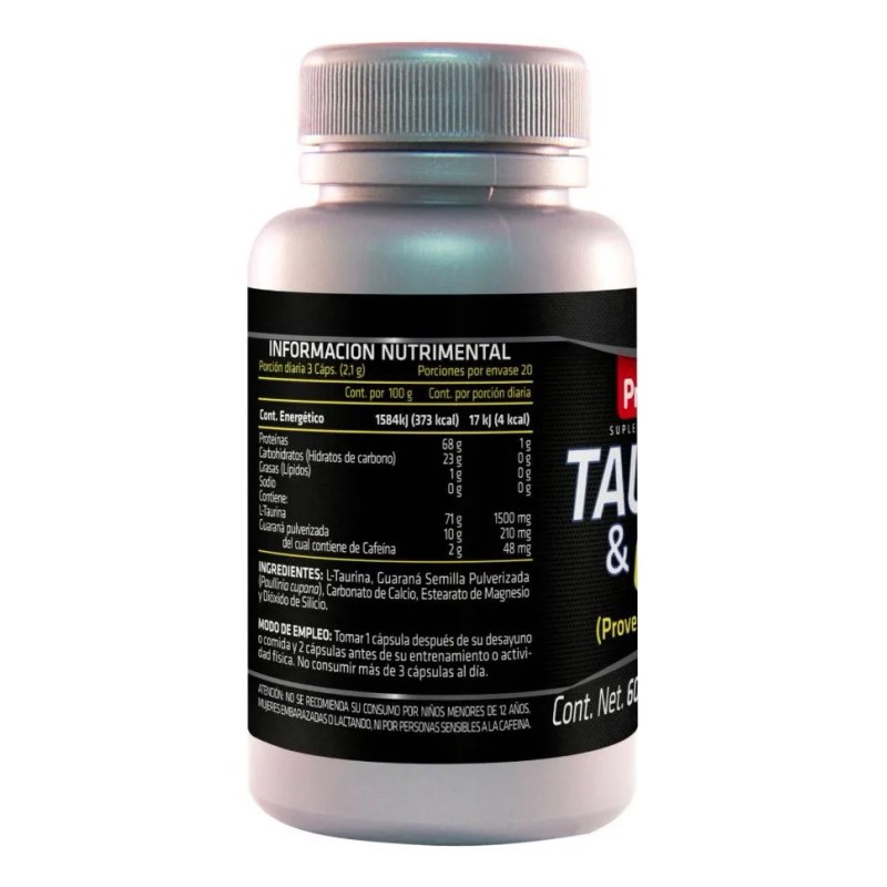 Taurina Y Cafeina 60 Capsulas Prowinner Sin Sabor Neutro