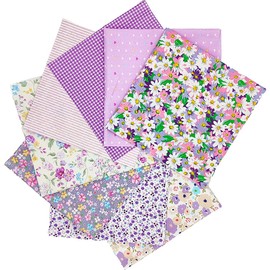 8 pcs/lot Fabric Bundles Top Cotton 19.69" x 19.69" (50cm x 50cm) Quilt, Pre-Cut Squares Sheets for Patchwork Sewing Quilting Crafting, Purple Floral.