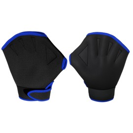 PATIKIL Webbed Swimming Gloves, 1 Pair Swim Gloves Aquatic Fitness Water Resistance Aerobics Gloves for Women and Men Swimming Diving, Black/Blue, S