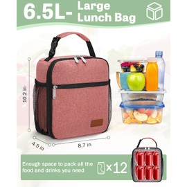 Neverwhy Small Lunch Box Insulated Lunch Bag for Men Women Kids, Reusable Lunch Bags Portable Small Lunch boxes Cooler Bag for School/Work/Picnic, Red 12-Can(6.5L)