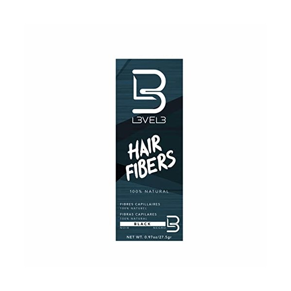 Level 3 Hair Fibers - Cover Bald Spot or Thinning Hair - Natural Looking Finish - Instant Grey Coverage and Thicker Hair (Black)