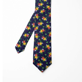 Ambesonne Floral Vintage Men's Tie, Garden Bouquets Flower Petals Leaves Summer Essence Retro Design, 3.7", Indigo and Multicolor
