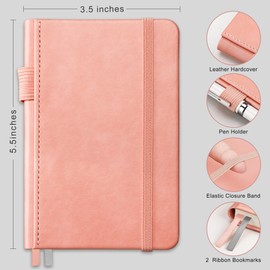 RETTACY Pocket Notebook, 2-Pack, A6 Mini Lined Journal Notebook with 160 Numbered Pages per Pack, 3.5" × 5.5" Small Size, Notepad for Work, Leather Hardcover, 100 GSM Thick Paper (Black & Pink)