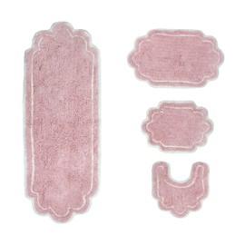 Home Weavers Allure Collection 100% Cotton Tufted Bathroom Rug, Soft and Absorbent Bath Rugs, Non-Slip Bath Carpet, Machine Wash Dry Bath Mats for Bathroom Floor, 4 Piece Set with Contour, Pink