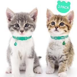 Taglory Kitten Collar Breakaway with Bell, 2 Pack Girl Boy Pet Kitten Collar Adjustable 6-8 Inch for 2-6 Months Cat, Turquoise