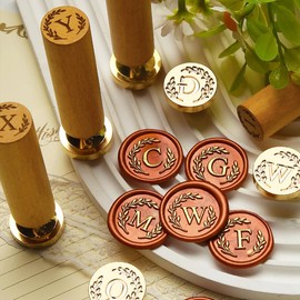YOLAKIS Botanical Alphabet G Wax Seal Stamp with Initial Wood Handle Vintage Floral Leaves Brass Wax Stamp Head Ideal for Wedding Invites Gift Wrapping Envelopes & Christmas Cards Decor-Letter G
