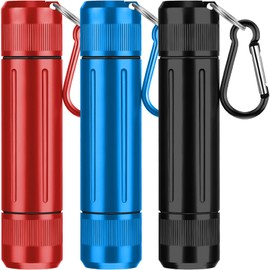 Outus 3 Pcs Metal Container Portable Sealed Container Bottles Aluminum Alloy Case Waterproof Jar Travel Bottle with Key Chain for Outdoor Camping Trip(Red, Blue, Black)