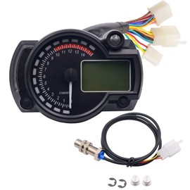 Universal Motorcycle LCD 7 Color Switch Multimeter All-in-One Digital Speedometer Analog Tachometer DC 12V 15000rpm Clock with Speed Sensor Fuel Meter Shift Indicator Turn Signal High Beam