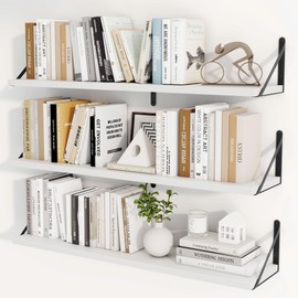 36 Inch White Floating Bookshelves Set of 3,8 inch Deep Heavy Duty Wall Mounted Bookshelves,Wall Bookshelf for Living Room,Bedroom,Kitchen,Laundry Room Storage & Decor