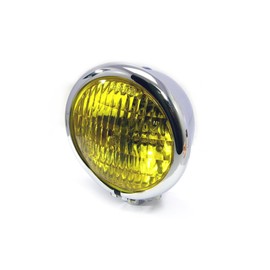 Alchemy Parts 4.75 inch (120mm) Universal Motorcycle Headlight with Yellow Lens for Chopper, Bobber, Cafe Racer, Scrambler Project Custom Street Bike (Chrome)