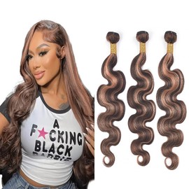 QEUOPE Highlight P430 Straight Human Hair Bundles 12 14 16 Inch Double Weft Brazilian Hair Extensions Ombre Two Tone Dark Brown Mixed With Color 30 Bundles Soft Silky for Women