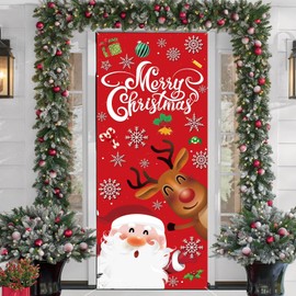 Christmas Door Cover Decorations Supplies, Santa Claus Elk Door Decorations New Year Party Christmas Door Covers for Front Door, Christmas Banners Porch Sign Decor for Indoor and Outdoor Gifts