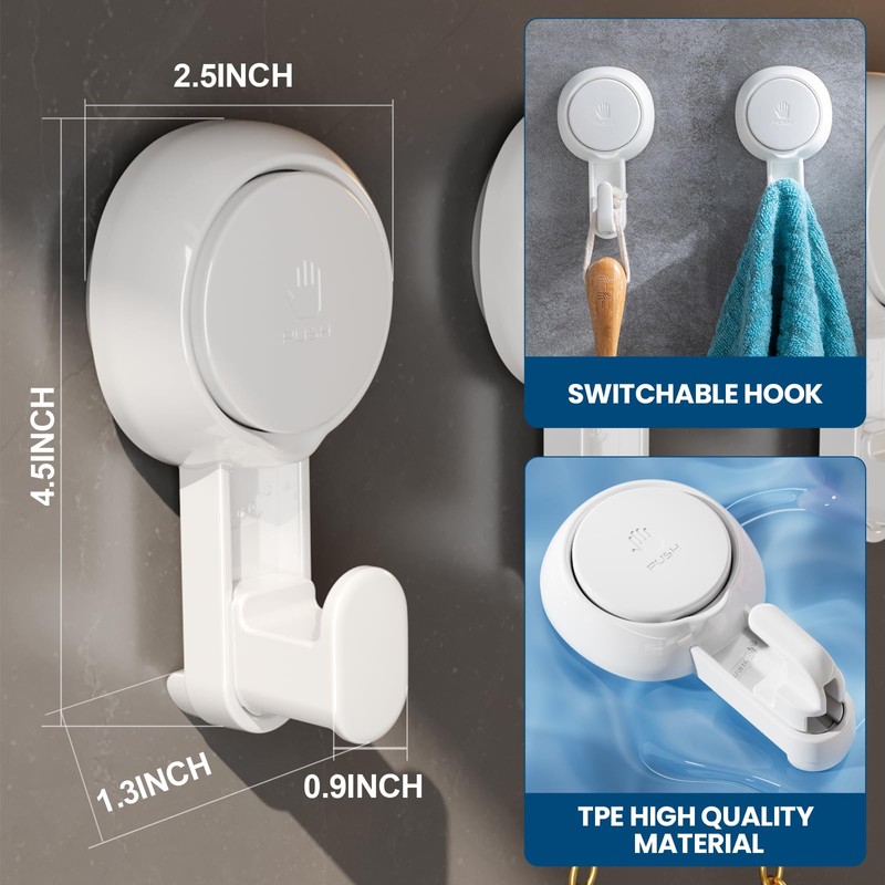TAILI Bathroom Suction Hooks with Vacuum Suction Cups- No Drilling