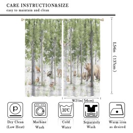 Focusbrite Green Forest Animal Curtain,Watercolor Woodland Bear Deer Fox Squirrel Birls Bird Rustic Cabin Blackout Rod Pocket Window Drapes for Living Room Bedroom Kitchen Set 2 Panels,42x54 Inches