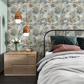 WESTICK Grayish Blue Floral Wallpaper 17.5"x315" Peel and Stick Boho Floral Contact Paper Self Adhesive Folk Garden Wall Paper Vintage Flower Wallpaper for Bedroom Living Room Walls Cabinets