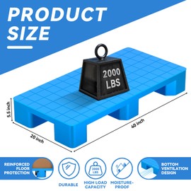 Lyniceer Plastic Pallets - 40" x 20" x 5.5" Waterproof Stackable Storage Floor Pallet Moistureproof Basement Display Pad for Garage, Supermarket, Warehouse - Support up to 2000 lbs, Blue