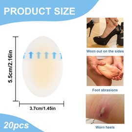 20 Pieces Blister Plasters for Feet, Blister Plasters Invisible Hydrocolloid Gel, Water Resistant Bandages for Heel Foot Toe Toes and Skin(37MMx55MM)