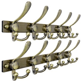 Dseap Coat Rack Wall Mount 2.0 Pro: Heavy Duty 300% Thicker, 16" Stud Mount, Stainless Steel Wall Coat Hooks Hanger for Clothes Jackets Hats Entryway Closet, MaxStrong, Antique Bronze, Pack of 2