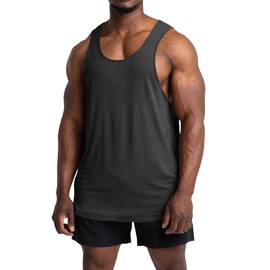 ZIWOCH Mens Workout Stringer Tank Tops Gym Muscle Sleeveless Cotton Shirt Training Bodybuilding Vest Dark Grey