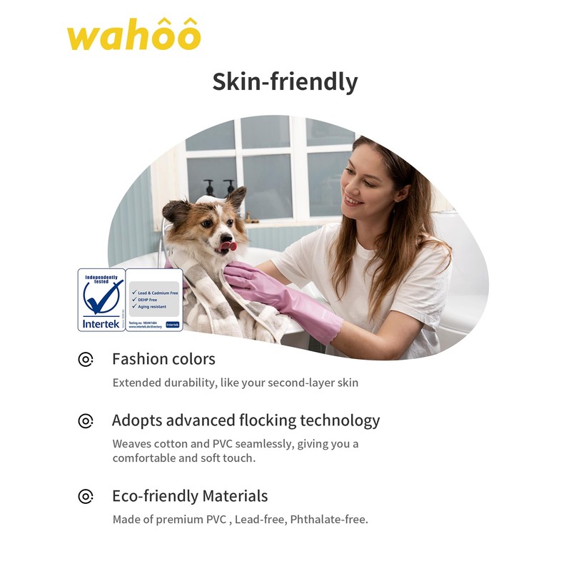 wahoo Skin-Friendly Cleaning Gloves, Reusable Dishwashing Gloves with Flocked Cotton