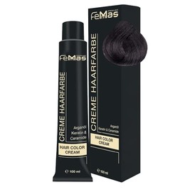 FemMas Haarfarbe Kühles Mittelbraun 4.01 I Professionelle Creme Haarfarbe mit Arganöl, Keratin & Ceramiden I Als dauerhafte Haarfärbung oder Tönung für strahlende, haltbare Farbergebnisse I 100 ml