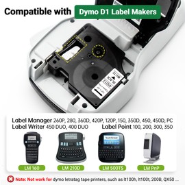 Compatible with DYMO D1 Label Maker Refill 45013 Label Tape 12mm, Black on White,1/2 Inch x 23Ft S0720530 1/2 Inch D1 Tape Compatible with Dymo LabelManager 160 210D 260P 280 360D 420P PnP 7Pk