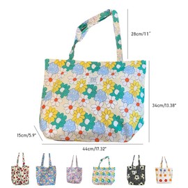 DAYLINE Women canvas Tote Bag Shoulder Bag with Work Beach Lunch Travel Reusable Shopping Grocery Bag, Black Flower, One Size