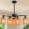 Povectolay Boho Hand Woven Chandelier, 6-Light Black Pendant Lights Kitchen