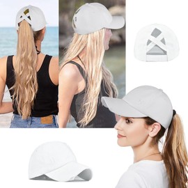 2 Packs Womens Ponytail Criss Cross Hat Baseball Cap Distressed Ponytail Hat High Messy Bun Trucker Ponycap