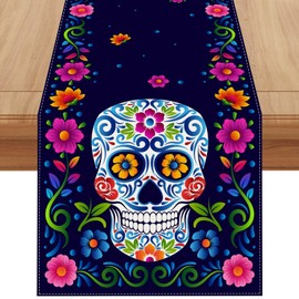 Linen Dia De Los Muertos - Camino de mesa de 72 pulgadas de largo mantel con temática mexicana, decoración y suministros para el hogar, cocina, comedor, mesa
