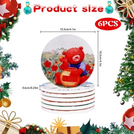 6pcs Christmas Ceramic Coasters with Cork Base Round Coasters Set Cute Drink Coasters Christmas Bear Coasters Xmas Drinks Mat Coffee Cup Mats Decoration for Christmas Party Winter Holiday Dinner