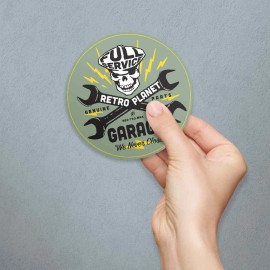 Retro Planet Vinyl Sticker, Die Cut Vinyl Retro Planet Garage Skull Wrenches Decal