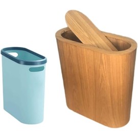 jiviji Kitchen Slim Wooden Trash Can with Lid,Skinny Bathroom Garbage Can Small Bedroom Desk Narrow Garbage Bin Indoor Rectangular Compact Retro Thin (White Walnut,Large)