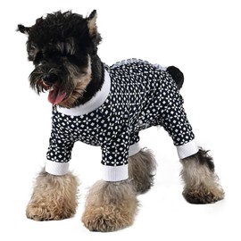 Pawcomon Dog Surgery Recovery Suit Puppy Surgical Clothes Abdominal Wounds Anti-Licking Dog Bodysuit Onesie Substitute E-Collar& Cone Long Sleeve Black Flower S