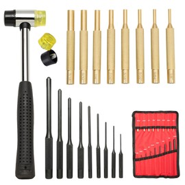 Pin Punch Set, 20pcs Punch Removing Repair Tools, Including Brass Pin Punches, Steel Pin Punches with Storage Pouch&Hammer (Brass+Steel Pin Punches)
