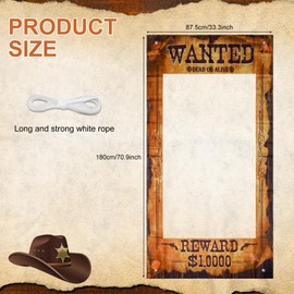 West Wanted Photo Prop, Large Wanted Poster Photo Prop Fun Wanted Photo Booth Prop Selfie Frame Western Cowboy Party Decorations for Wild Western Rustic Party Supplies
