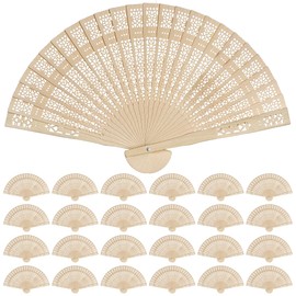 DXGSHSA 24pcs Sandalwood Folding Fans, Wooden Handheld Folding Fans, Vintage Hand Fans for Wedding Decoration