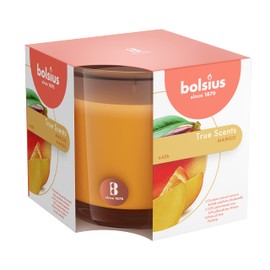 Bolsius Premium Mango Scented Candle - Long-Lasting Candle Jar, 43+ Hours Burning Time - Natural Mango Candle with Plant-Based Wax- Smokeless. Clean-Burning Aromatherapy Candle - Large, 8oz Jar