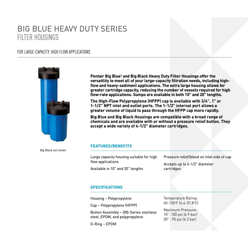Pentair Pentek 150468 Big Blue Filter Housing, 3/4" NPT #20