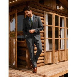 PJ PAUL JONES Men's Casual Blazer Vintage Tweed Wool Blend Suit Notch Lapel Winter Sport Coats Dark Gray