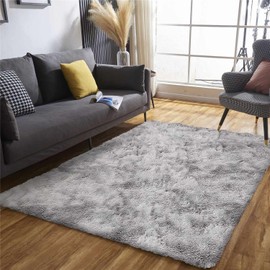 ASIinnsy Area Rugs Soft Fluffy Shaggy Rugs Living Room Grey Large Modern Plush Rug High Pile Non-Slip Bedroom Carpet Floor Mat Nursery Bedside Rug (Grey White, 80 x 120 cm)