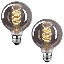 Lxcom Lighting LED Decorative Edison Bulb 6W G25/G80 Globe Light Bulbs 60W Equivalent Warm White 2700K E26 Medium Base Smoke Grey Glass Filament Bulbs for Table Lamp Wall Sconce, 2 Pack