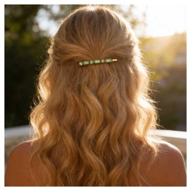 Xduargs Boho Green Crystal Hair Barrette Green CZ Pin Side Clip Vintage Glitter Bobby Pin Wedding Bridal Shower Prom Decorative Hair Accessories for Women Headdress