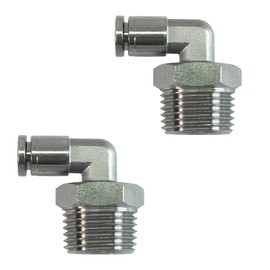 Jienk 2Packs Pneumatic 304 Stainless Steel Male Elbow 1/4" Tube OD x 1/2" NPT Thread Push to Connect Air Fittings,90 Degree Quick Connector for Air Compressor Air Horn Air Bag