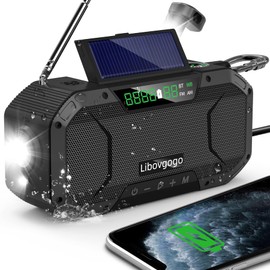 Emergency Radio Waterproof Bluetooth Speaker,Portable Digital AM FM Radio with Flashlight,Reading Lamp,Hand Crank NOAA Weather Radio with Solar Panel,5000mAH Cell Phone Charger,Emergency Survival Kit