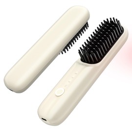 Cordless Hair Straightener Brush, Portable Straightening Brush for Women, Mini Negative Ion Hot Comb for Travel, 30Mins Auto-Off, USB Rechargeable, Fast Heating 3 Temperature Settings(White)