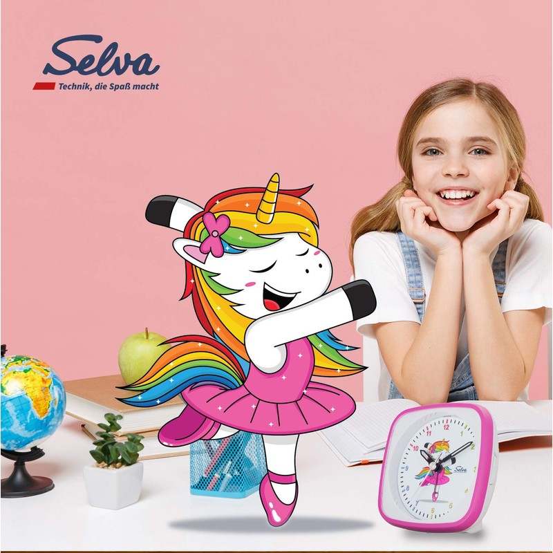 SELVA Quartz Alarm Clock Unicorn Ballerina Perfect for School Pink