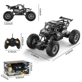 Remote Control Car for Kids,1:20 Scale RC Monster Trucks,Metal Shell 4WD LED Headlight RC Off-Road Vehicle for All Terrain Rock Climb Car for Kids Boys Toys (Black)