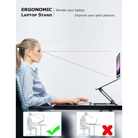 PHOCAR Soporte Ergonmico para Laptop Tipo Z, Base de Aluminio Ajustable en Altura y ngulo, Elevador de Computadora Plegable y Porttil, Compatible con 