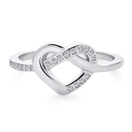 Romantic Danity Delicate CZ Accent Cubic Zirconia Twisting Intertwined Bands Promise Heart Ring for Women 925 Sterling Silver, Cubic Zirconia